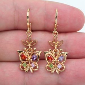18K Gold Filled Multi-Color Gemstone Butterfly Earrings